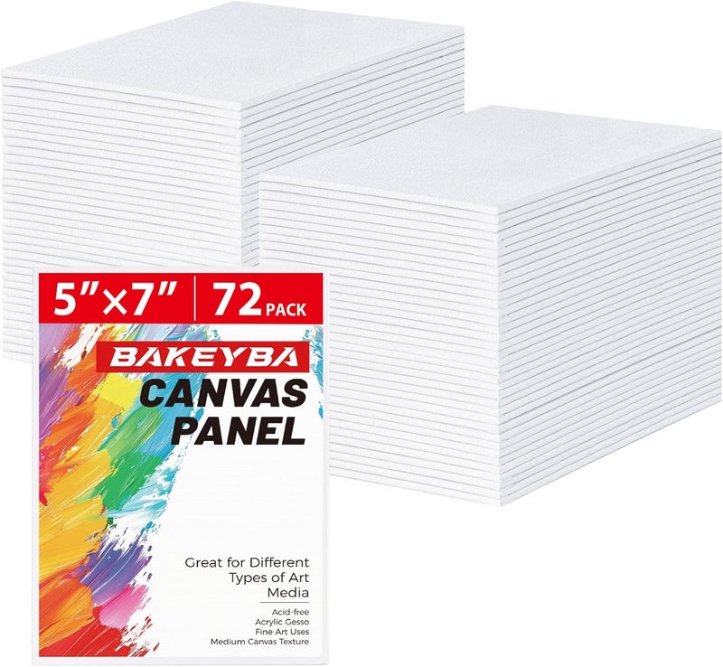 BAKEYBA لوحات قماشية للرسم 72 عبوة، 5x7 بوصة، ألواح بيضاء فارغة 100% قطن، مستلزمات فنية للأكريليك والزيت والألوان المائية والألوان التمبرا - Image 1